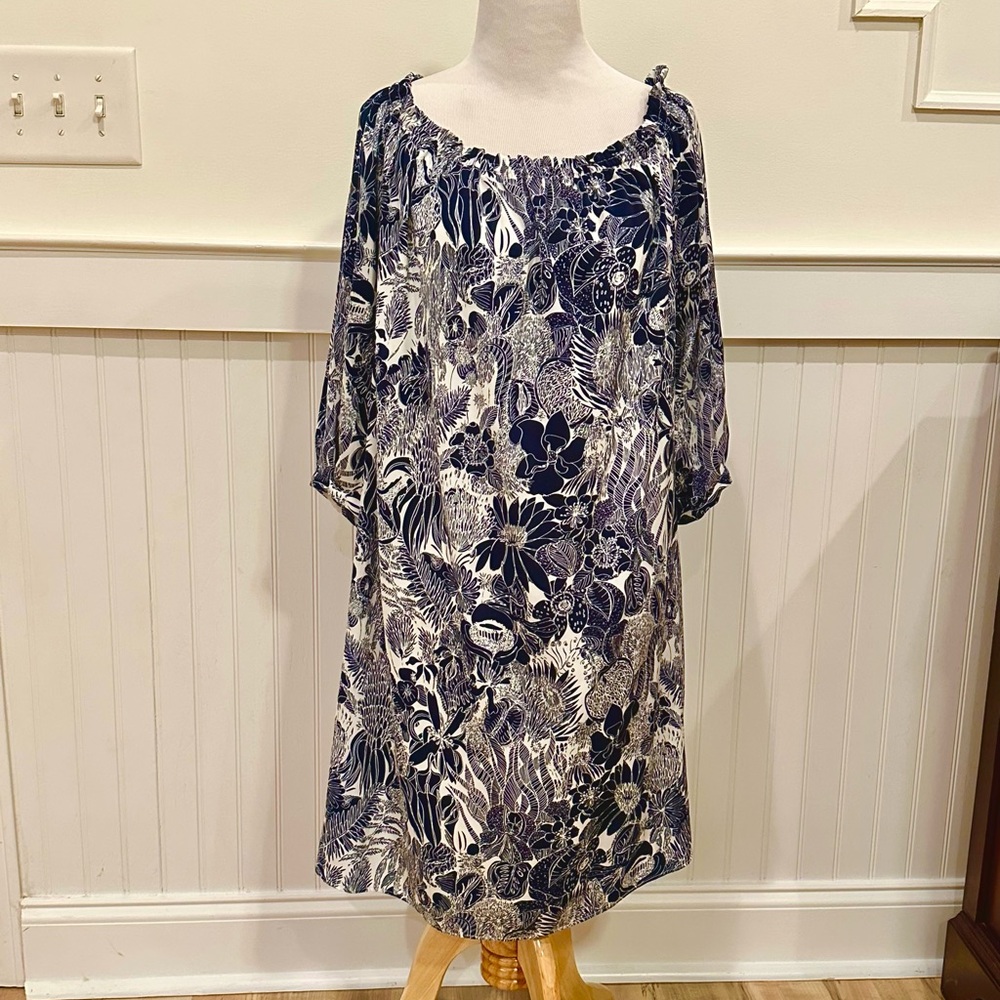 H&M Navy Floral Long Sleeve Dress